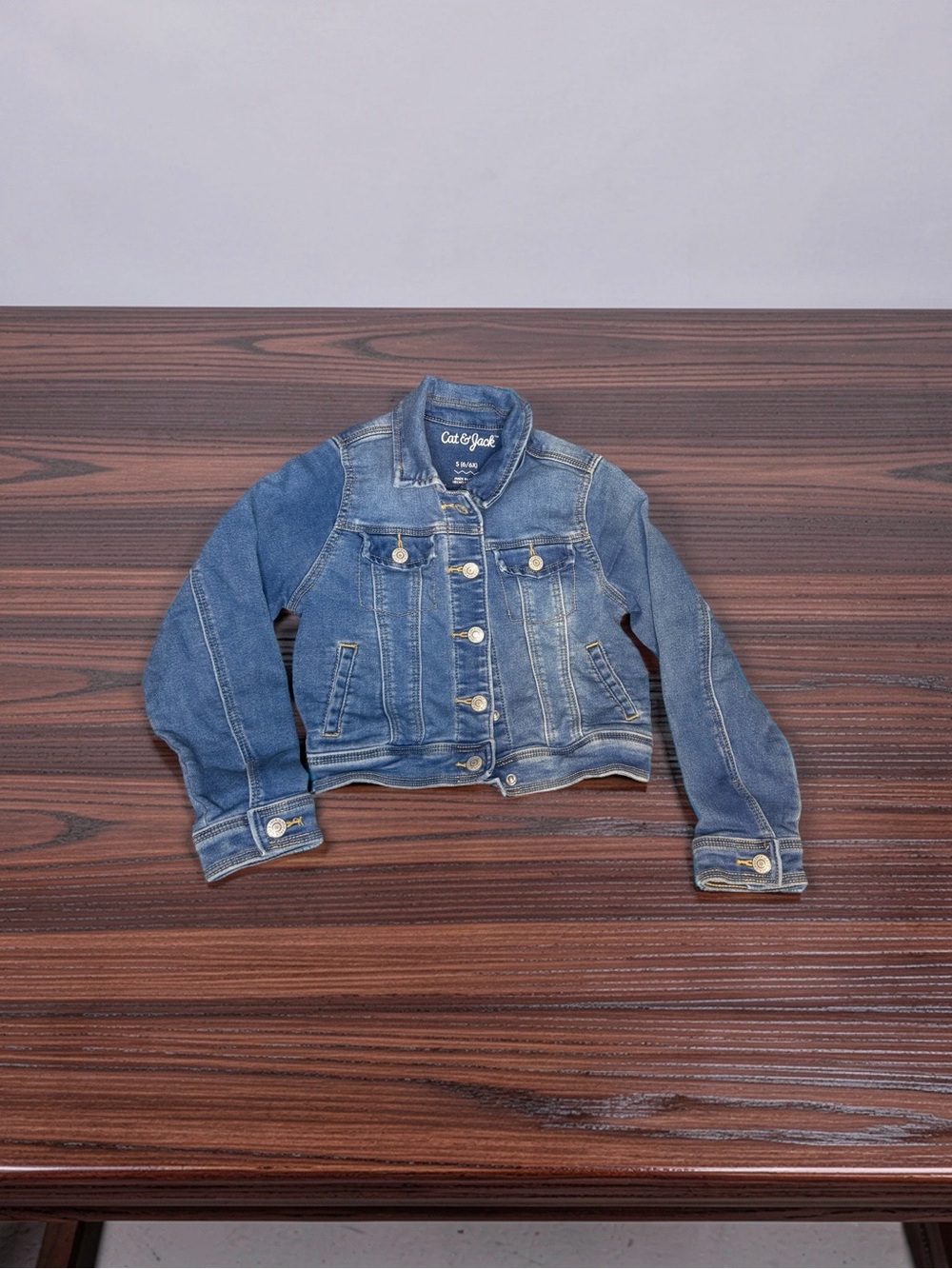 Cat & Jack Girls' Distressed Blue Denim Jacket with Button Front